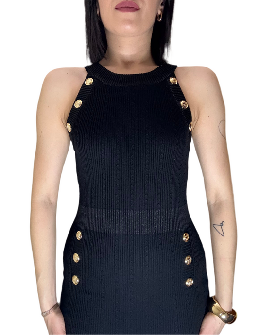 Abito smanicato colore nero con bottoni colore oro