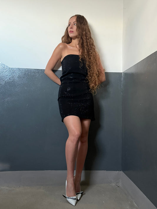 Abito in denim nero con strass